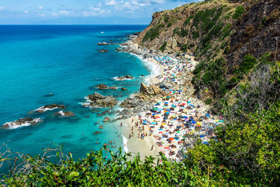 Aerial view of zambrone paradiso del sub beach, one of the most beautiful beach of calabria region