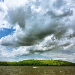 Scenic view of sea against cloudy sky