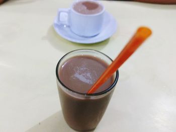 High angle view of coffee on table