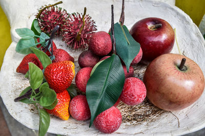 Close-up of strawberries on table