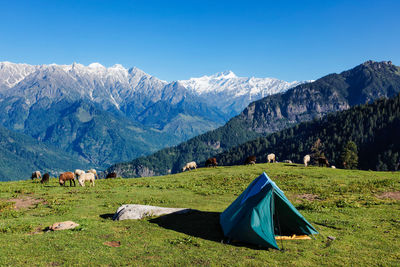 Scenic view of landscape and mountains against sky