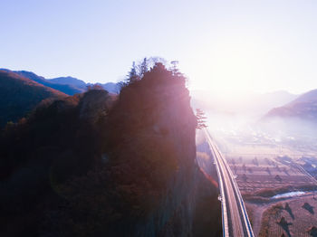 High angle view of mountains against sky