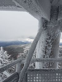 Aerial view of snow covered mountain against sky