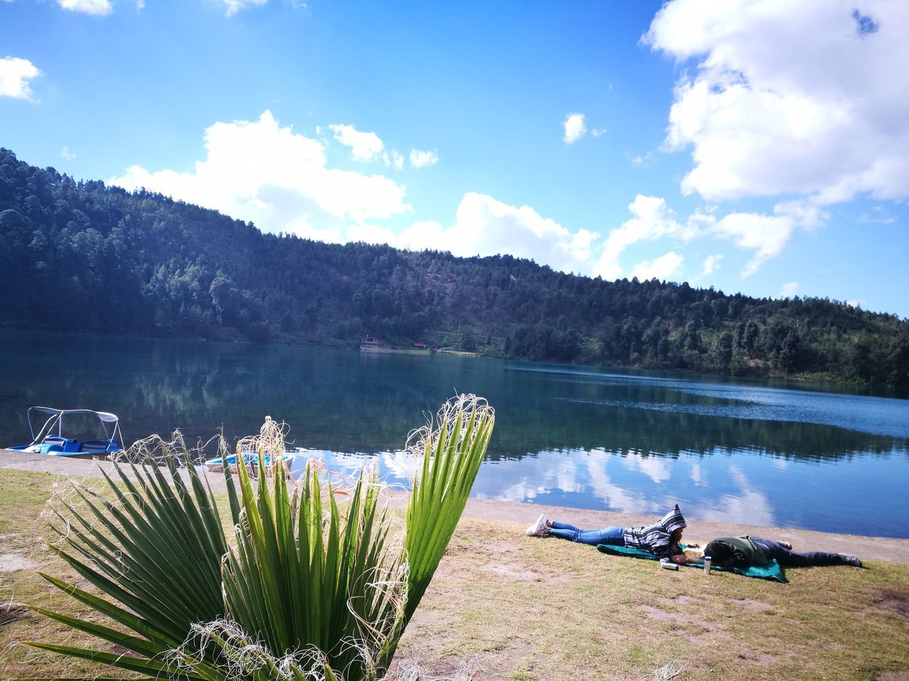 water, sky, plant, lake, cloud - sky, beauty in nature, scenics - nature, nature, tranquility, tranquil scene, tree, day, nautical vessel, non-urban scene, transportation, mode of transportation, no people, idyllic, mountain, outdoors