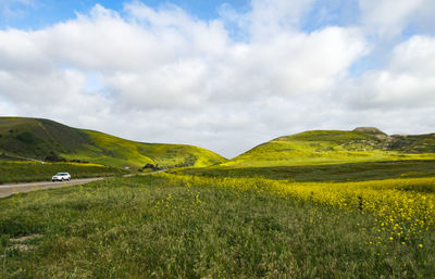 Scenic view of landscape against cloudy sky