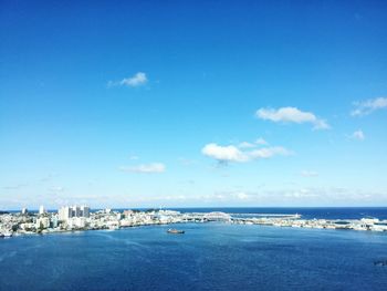 Scenic view of sea against blue sky