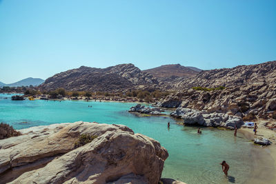 Scenic view of sea against clear blue sky