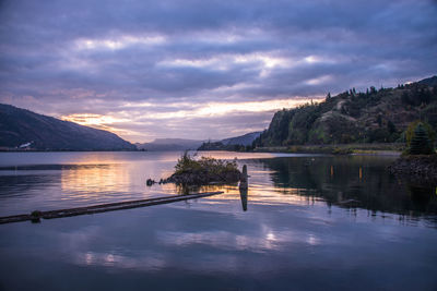 Scenic view of lake against sky at sunset