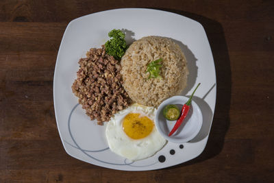 High angle view of breakfast served on table