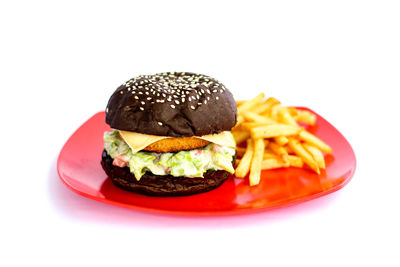 Close-up of burger in plate