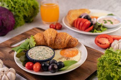 High angle view of food on table