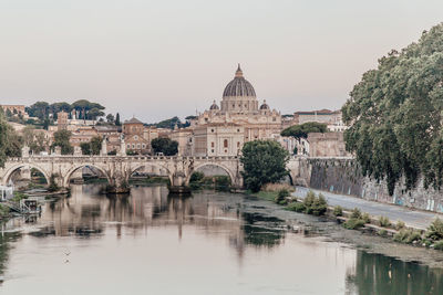 Scenic view of vatican city with basilica of saint peter  and the tiber river, rome, italy