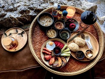 High angle view of food on table