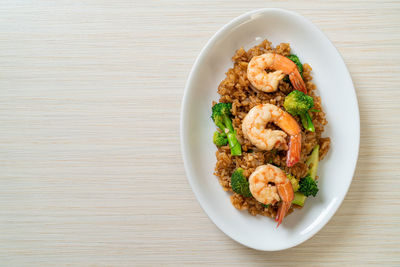 Directly above shot of food in plate on table