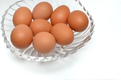 High angle view of eggs in container