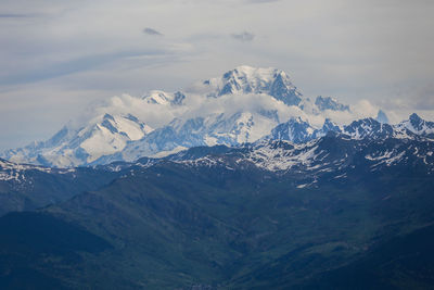 Scenic view of snow mountains against sky