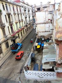 High angle view of street amidst buildings in city