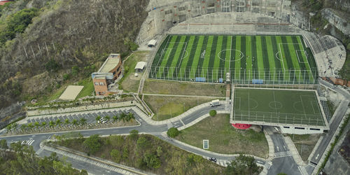 Caracas, venezuela, may, 2022, cocodrilos sports park soccer stadium located in caracas. aerial view