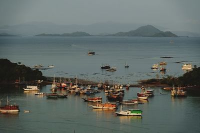 High angle view of boats in sea