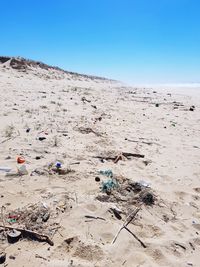 Scenic view of beach against clear blue sky