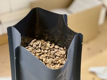 High angle view of coffee beans on table