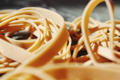 Close-up of rubber bands on table