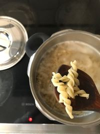 High angle view of food in plate on table