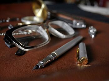 Close-up of objects on table