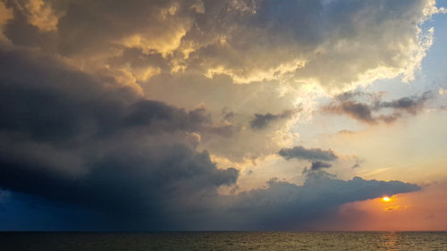 Scenic view of sea against dramatic sky