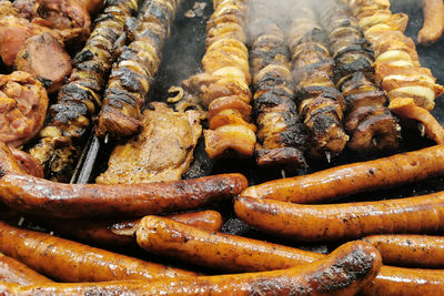 Full frame shot of sausages