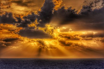 Scenic view of sea against dramatic sky