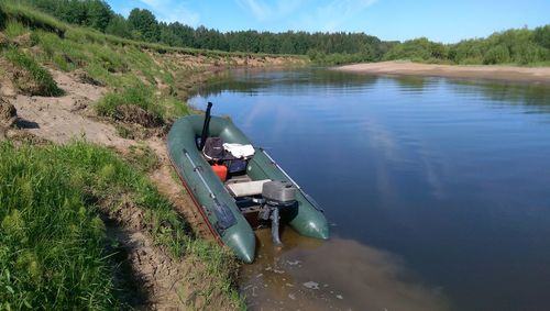 High angle view of man in boat at forest