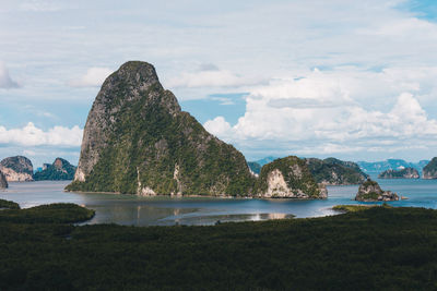 Scenic view of bay against sky