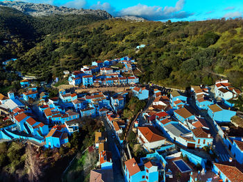 High angle view of townscape against sky