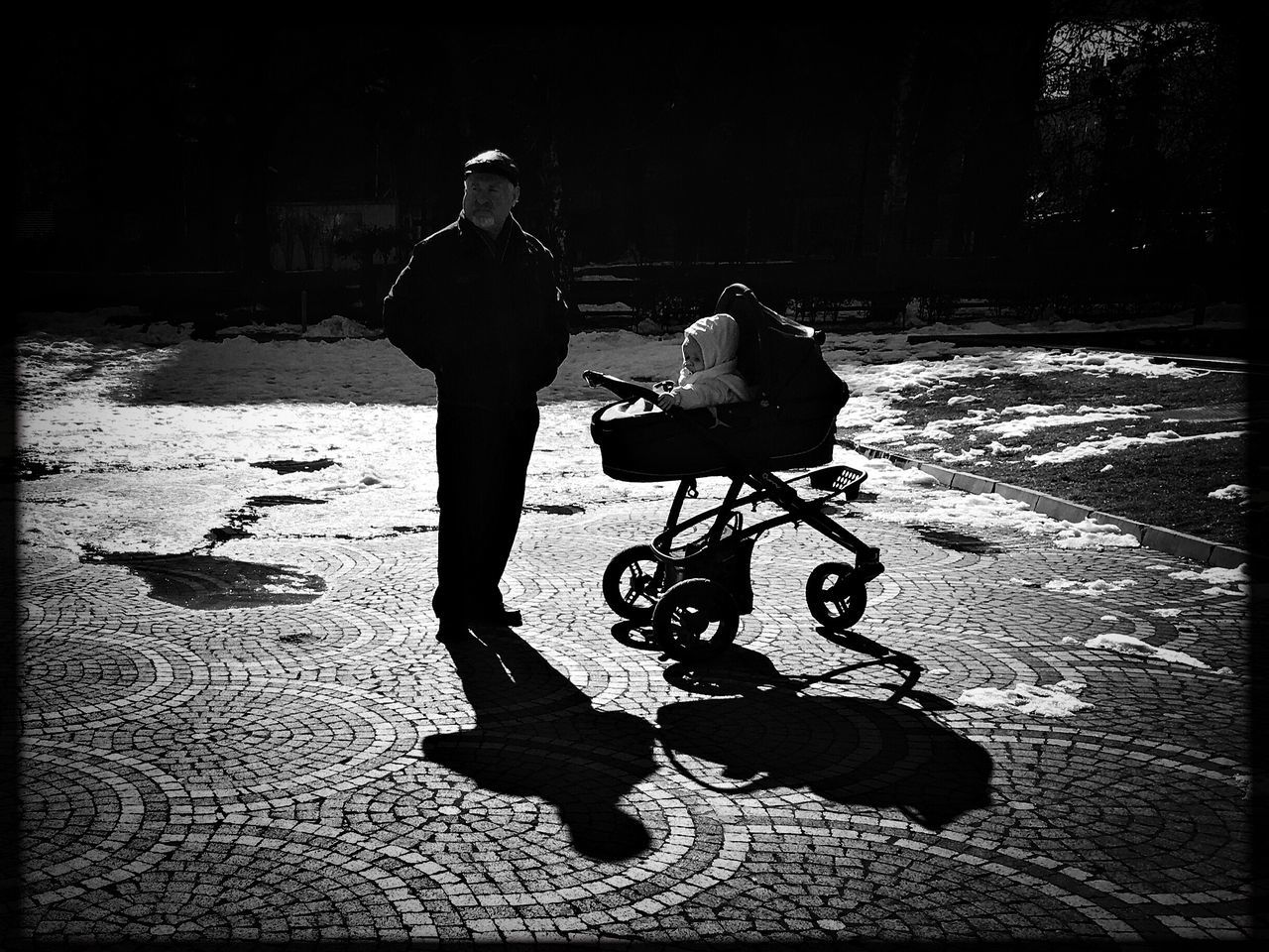 real people, baby stroller, men, shadow, full length, outdoors, nature, togetherness, day, adult