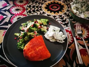 High angle view of meal served in plate