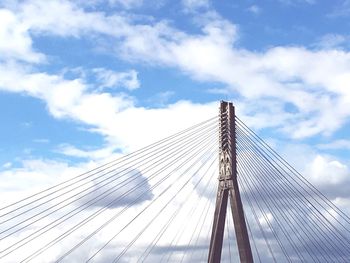 Low angle view of suspension bridge against sky