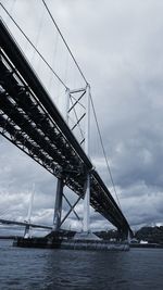 Low angle view of suspension bridge over river