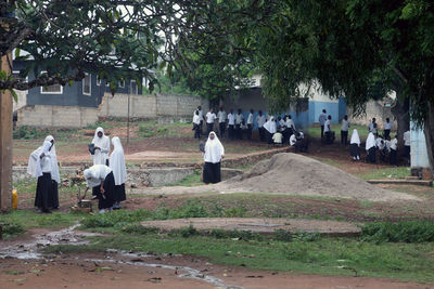 Group of people walking in temple