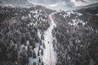Scenic view of snow covered mountains against sky