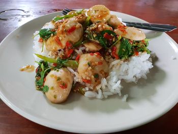 High angle view of food served in plate