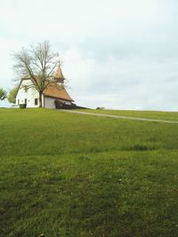 Houses on grassy field