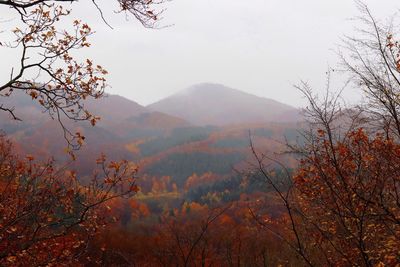 Scenic view of mountains against sky during autumn