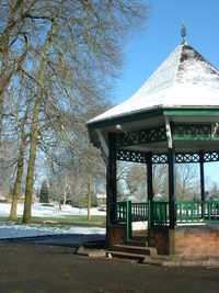 Built structure in winter against clear sky