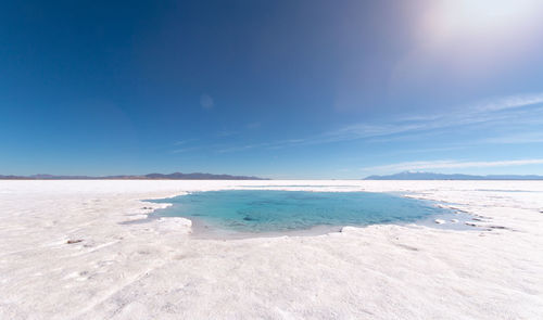 Scenic view of sea against blue sky