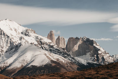 Scenic view of snowcapped mountains against sky