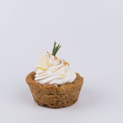 View of cake on white background