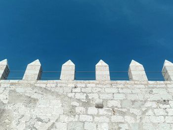 Low angle view of building against blue sky