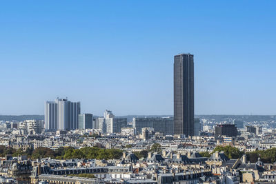Panoramic aerial view of paris from the tower of the cathedral of notre dame with skyscrapers