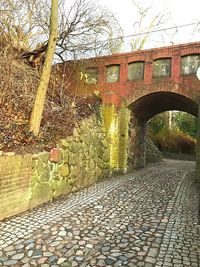 Arch bridge on footpath in park